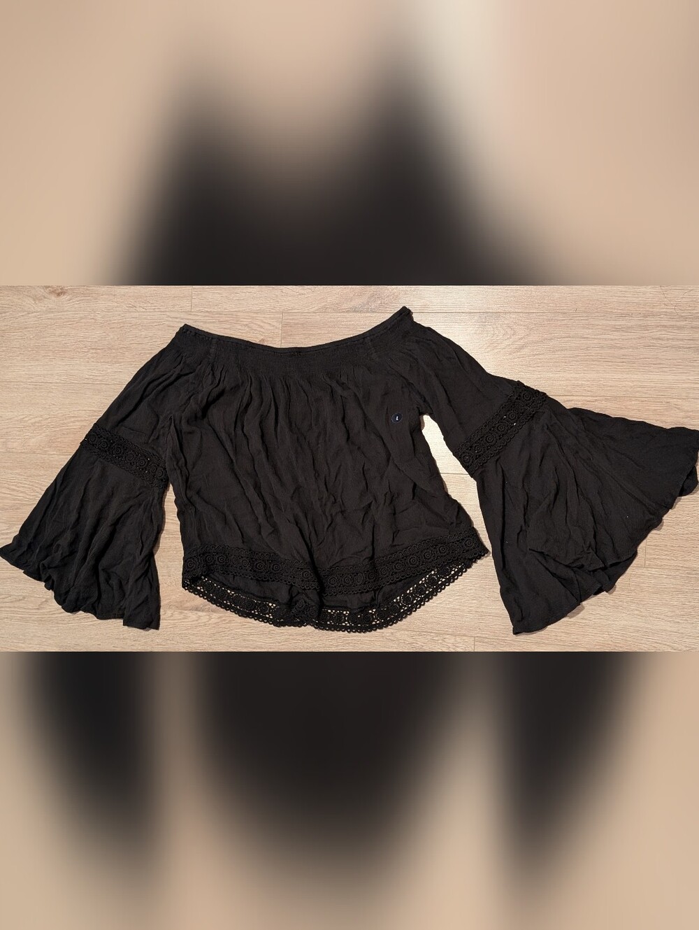 Hollister Women's Black Smocked Off The Shoulder Top